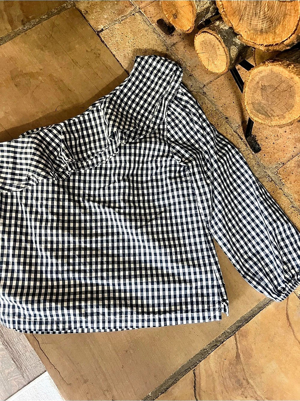 J.Crew Gingham One-Shoulder Ruffle Top Blue & White Small